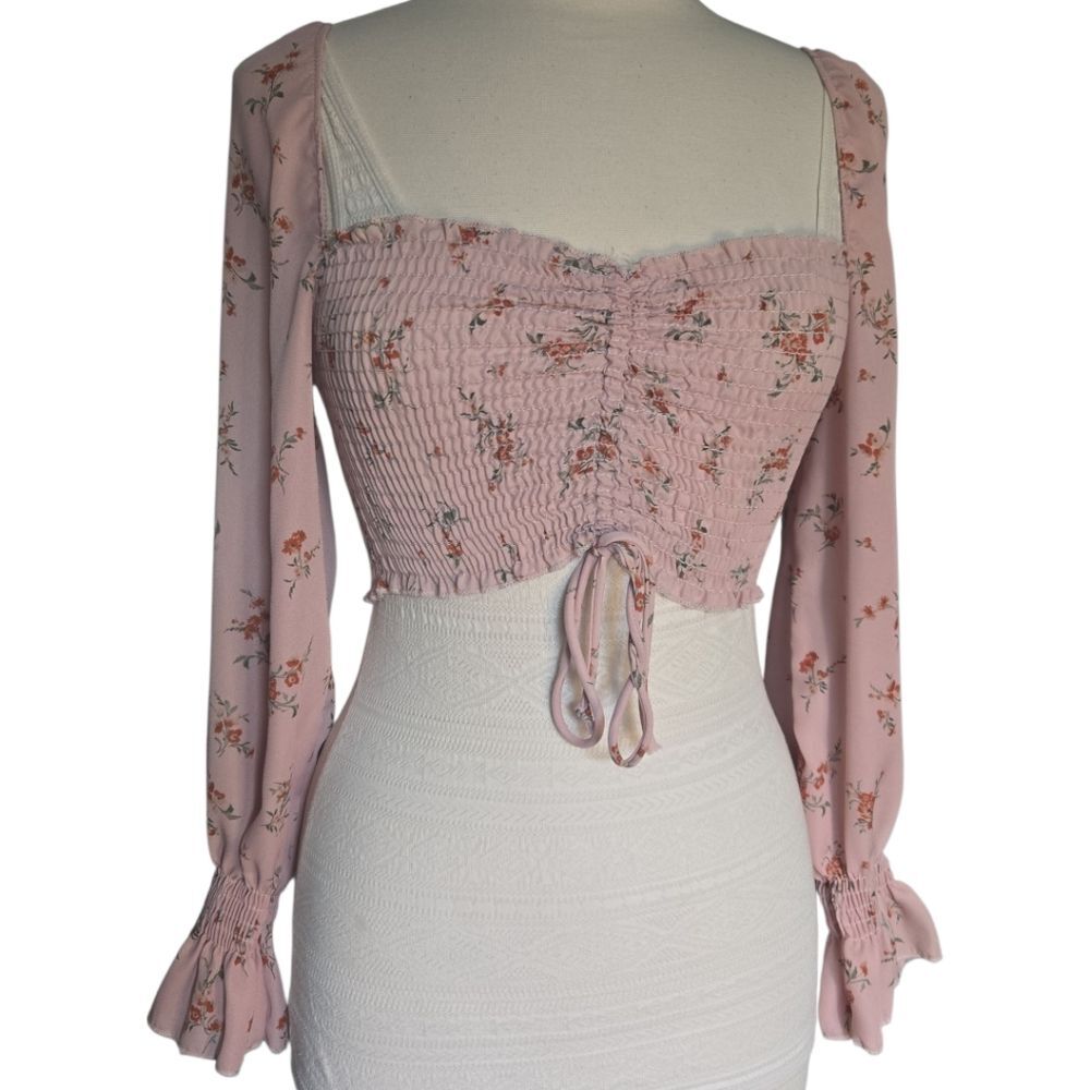 Floral Pink Smocked Cropped Top - S/M
